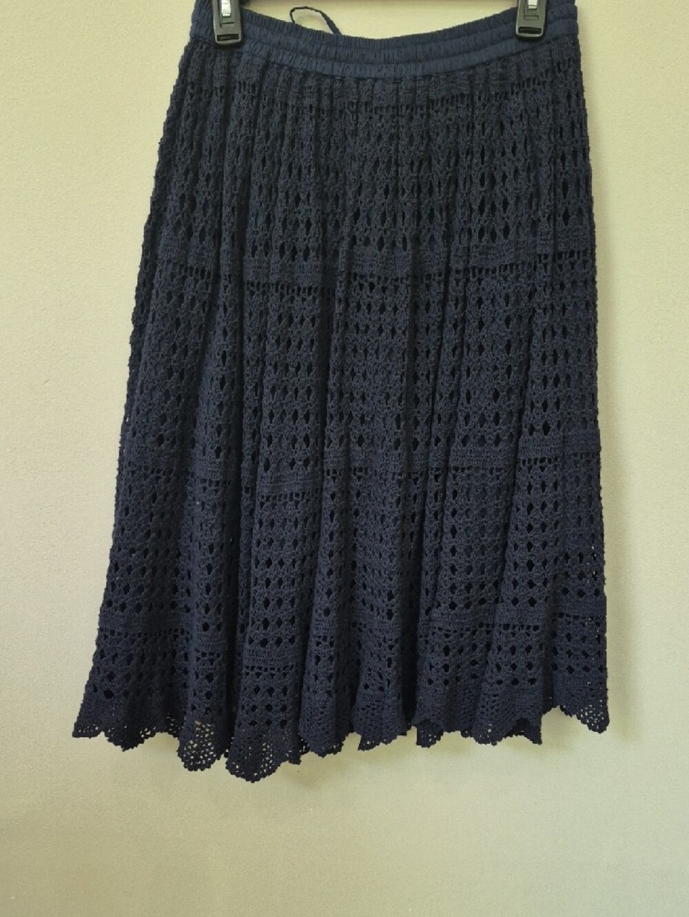 Lucky & Coco Skirt Womens M Navy Cotton Crochet A-Line Midi Vtg Boho Cottagecore - Picture 5 of 7